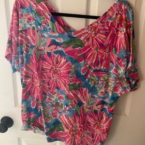 Floral Pink and Blue Women's Top